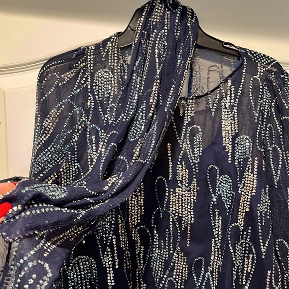Fabu Paris blue sequin dress with scarf - Picture 3 of 3